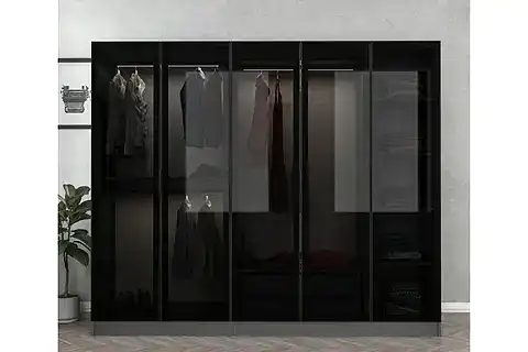 KALE CAM GARDIROP, ANTRASİT SİYAH, 5 KAPAKLI, 190 CM