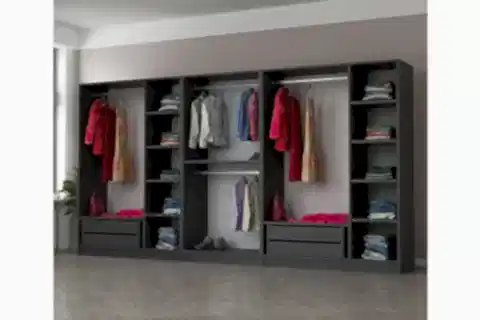KALE GARDIROP, 8 CAM KAPAKLI, GRİ SİYAH, 210 CM