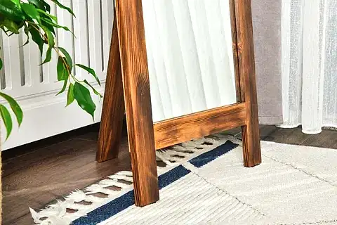 CEVİZ RENGİ AHŞAP DEKORATİF AYAKLI BOY AYNASI, 140X40 CM
