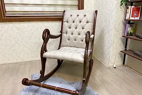 VİNTAGE SALLANAN SANDALYE, KREM, AHŞAP, CEVİZ AYAK