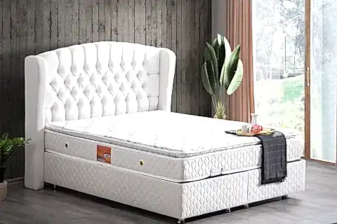 NİCE BAZA BAŞLIK VE REAL PEDLİ YATAK SETİ, KREM, 90X190