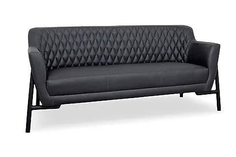 ALURE SUNİ DERİLİ SİYAH METAL AYAKLI ÜÇLÜ KANEPE, LACİVERT