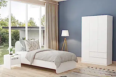 BİEN GARDIROP, BEYAZ, 3 KAPAKLI 2 ÇEKMECELİ