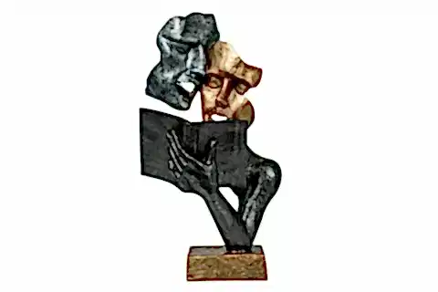 KİTAP OKUYAN MASK OBJE, GOLD & GÜMÜŞ ESKİTME