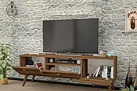 PENTA TV SEHPASI, AHŞAP AYAKLI, CEVİZ, 140 CM
