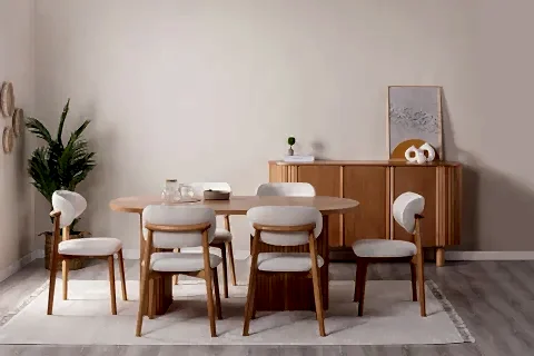 SOLİ BOHEM KAYIN AHŞAP YEMEK ODASI TAKIMI, BEJ