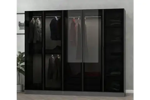 KALE CAM GARDIROP, ANTRASİT SİYAH, 5 KAPAKLI, 190 CM
