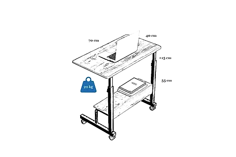 YÜKSEKLİK AYARLI RAFLI LAPTOP SEHPASI, ATLANTİK ÇAM, 70X40
