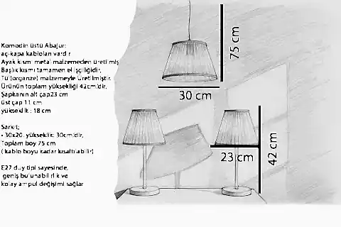 CANSU BEYAZ TÜL ABAJUR AVİZE TAKIMI, 90 CM