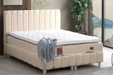 NARVA BAZA BAŞLIK VE REAL PEDLİ YATAK SETİ, BEJ, 90X190