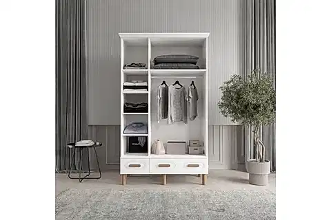 SAFİR GARDIROP  BEYAZ, 3 KAPAKLI
