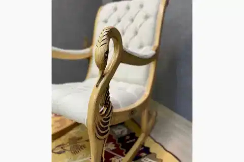 VİNTAGE SALLANAN SANDALYE, KREM, AHŞAP, NATUREL AYAK
