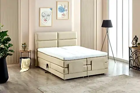 NİVO KUMANDALI BAZA BAŞLIK YATAK SETİ, BEJ, 90X200