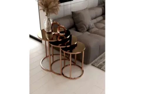 TUBİHOME SEHPA TAKIMI, ROSE GOLD AYAK, BRONZ CAM