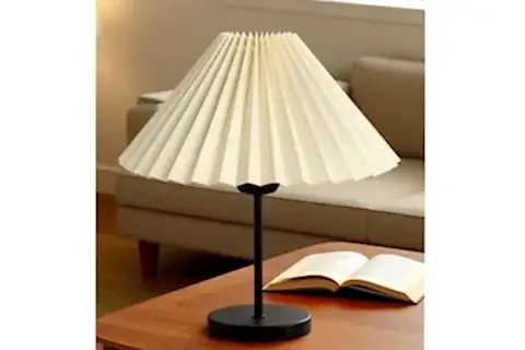 LİORA METAL PİLELİ KREM KUMAŞ ABAJUR, SİYAH AYAKLI