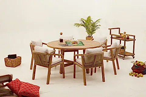 MONTE CARLO YUVARLAK MASA TAKIMI, 6 KİŞİLİK, KREM