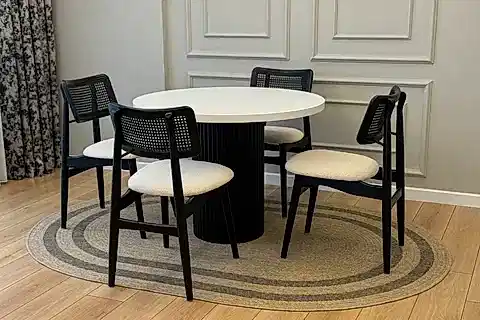 PALMA AHŞAP MASA TAKIMI, BEYAZ SİYAH, 100X100