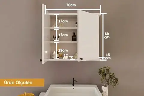 RUDA BANYO DOLABI, BEYAZ, İKİ KAPAKLI