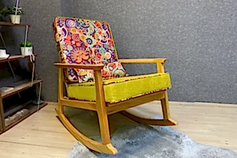 İSKANDİNAV PUFLU SALLANAN SANDALYE, RETRO, NATUREL