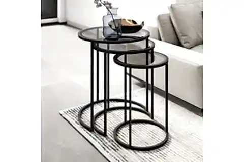 MARSAH HOME ZİGON SEHPA TAKIMI, METAL AYAKLI, FÜME CAMLI