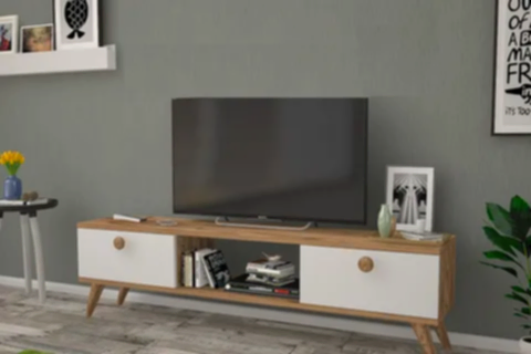 EMRE AHŞAP AYAKLI TV SEHPASI, ATLANTİK ÇAM BEYAZ, 140 CM