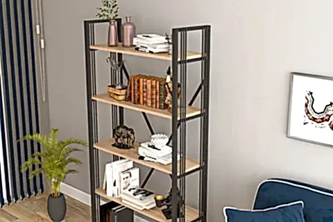 ASEL LUX 5 RAFLI METAL KİTAPLIK, ÇAM