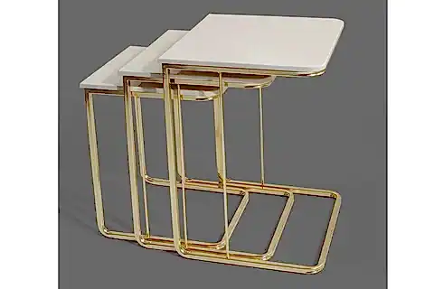 VEYS ZİGON SEHPA, ÜÇLÜ, KREM GOLD