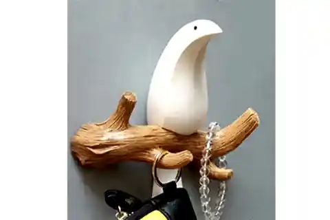 DAL ÜSTÜNDE KUŞ DEKOR ASKILIK, BEYAZ