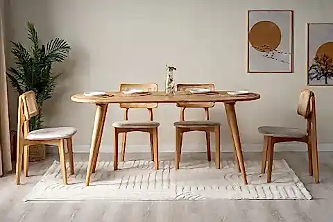 ARES MASİF AHŞAP KAYIN YEMEK MASASI TAKIMI, 160 CM