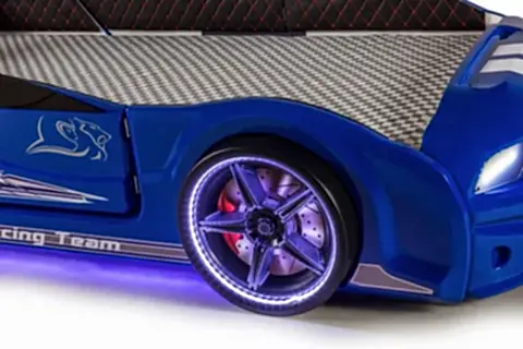 MUSTANG ARABALI FULL LEDLİ KUMANDALI MÜZİKLİ YATAK, MAVİ