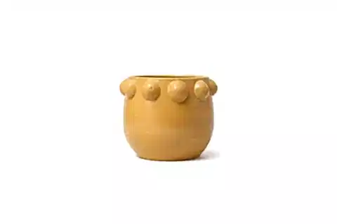 EL YAPIMI SARI NOKTALI KABARTMALI TERRACOTTA SAKSI