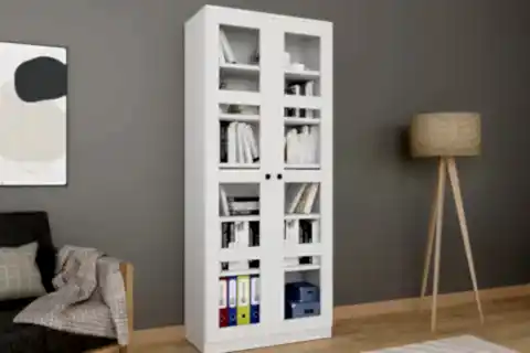 LUCAS CAM AYARLANABİLİR RAFLI KİTAPLIKLI VİTRİN, BEYAZ