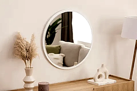 DFN WOOD MDF YUVARLAK DUVAR AYNASI, BEYAZ, 50X50