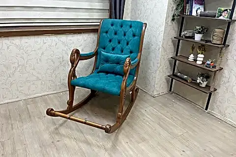 VİNTAGE SALLANAN SANDALYE, SU YEŞİLİ, AHŞAP, CEVİZ AYAK