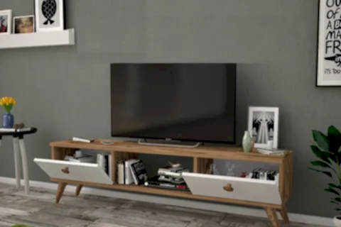 EMRE AHŞAP AYAKLI TV SEHPASI, ATLANTİK ÇAM BEYAZ, 140 CM