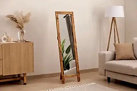 DFN WOOD DOĞAL AHŞAP DEKORATİF AYAKLI BOY AYNASI, 140X40