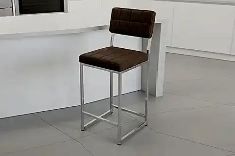 RİVA BAR MUTFAK SANDALYESİ, KROM KAPLAMA AYAKLI, KAHVE