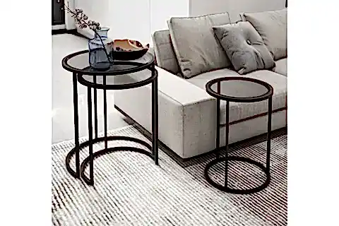 MARSAH HOME ZİGON SEHPA TAKIMI, METAL AYAKLI, FÜME CAMLI
