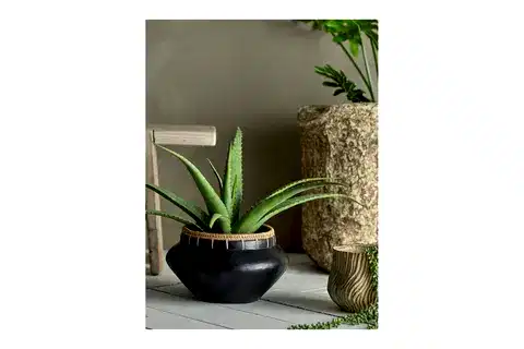 SİYAH RATTAN DİKİŞLİ EL YAPIMI VAZO MİNİMALİST