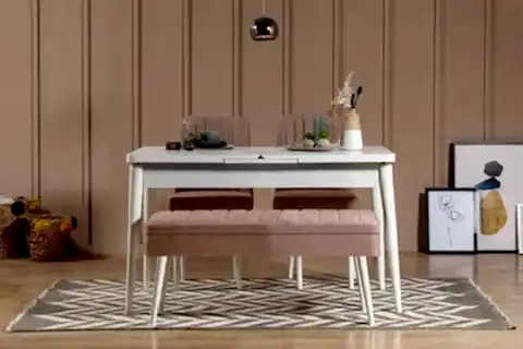 VİNA AÇILIR MUTFAK MASASI TAKIMI, BEYAZ TAŞ RENGİ, 130X80