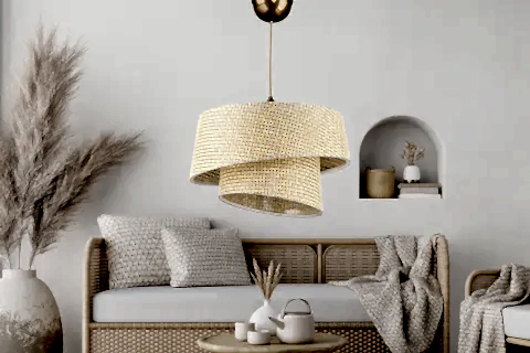 EVLİGHT EFTELYA HAZERAN RATTAN 2 KATLI SARKIT AVİZE, KREM