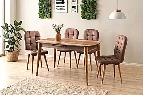 ESSEN MASA VE ETRO SANDALYE TAKIMI, CEVİZ, 130X80