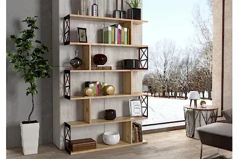 ZAMBAK ALTIGEN DESEN KİTAPLIK, 5 RAFLI, ATLANTİK ÇAM SİYAH