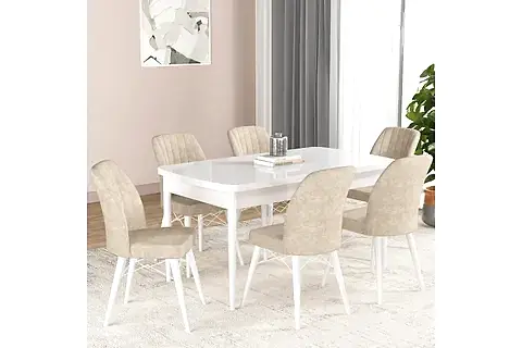 FIRAT AÇILABİLİR BEYAZ MDF MUTFAK MASA TAKIMI, KREM