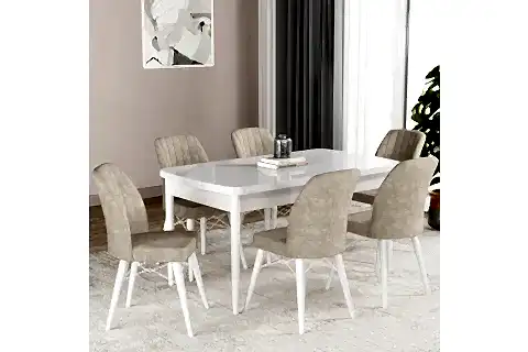 FIRAT AÇILABİLİR BEYAZ MDF MUTFAK MASA TAKIMI, KREM