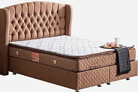 NİCE BAZA BAŞLIK VE REAL PEDLİ YATAK, AÇIK KAHVE, 90X190