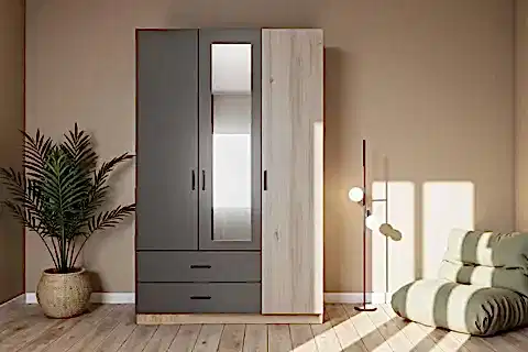 LATRE 3 KAPAKLI GARDIROP, 2 ÇEKMECELİ, AYNALI