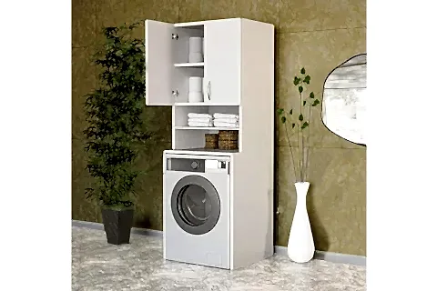 LARA KAPAKLI ÇAMAŞIR MAKİNESİ BANYO DOLABI, BEYAZ