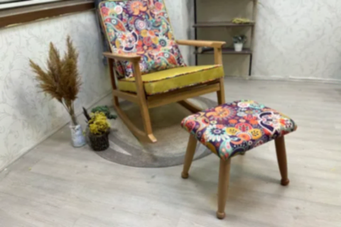 İSKANDİNAV PUFLU SALLANAN SANDALYE, RETRO, NATUREL AYAK
