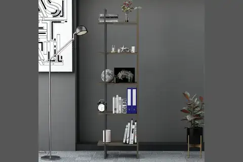 LAGOMOOD POLY KİTAPLIK, ANTRASİT CEVİZ, 5 RAFLI